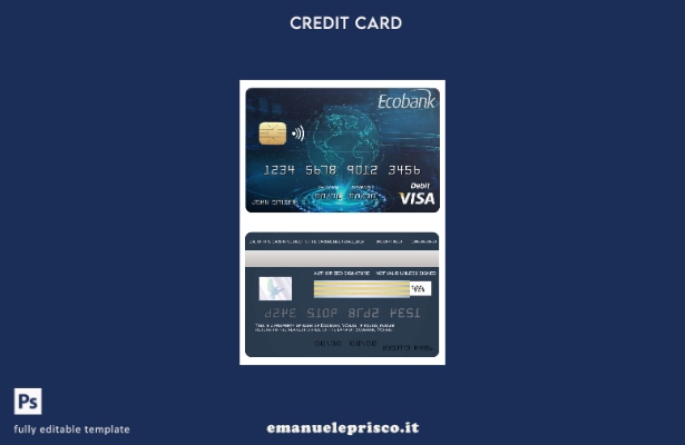 modello di carta visto bancario Chad Ecobank in stile verificato
